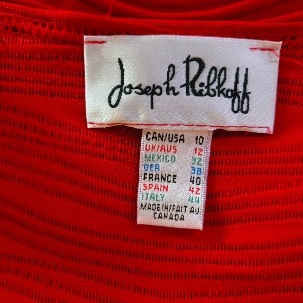 Joseph Ribkoff Red Ruched Textured Faux Wrap‎ Dress - Picture 8 of 8